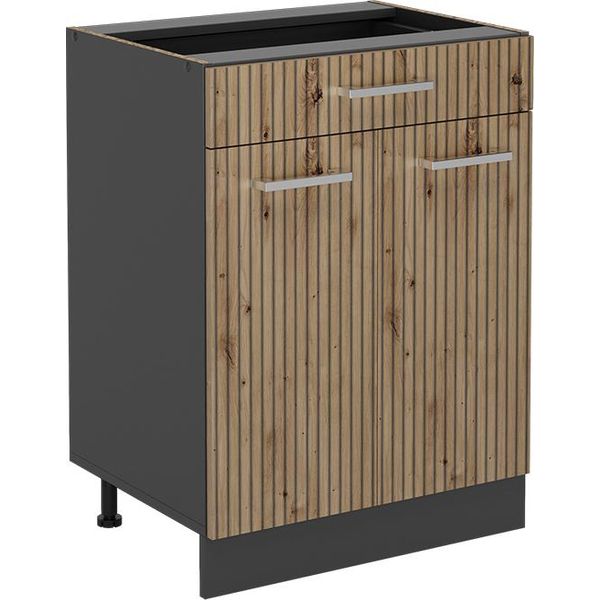 Vicco Mobiletto Base Per Cucina R-Line, 60 Cm Con Cassetto, Senza Piano Di Lavoro, Rovere Artigianale/Antracite-image