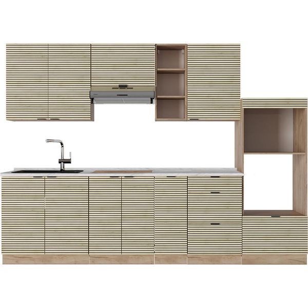 Vicco Cucina Componibile Fame-Line, 280 Cm , Pl Marmo, Pannello In Rovere/Rovere Goldkraft/Quercia Dorata-image