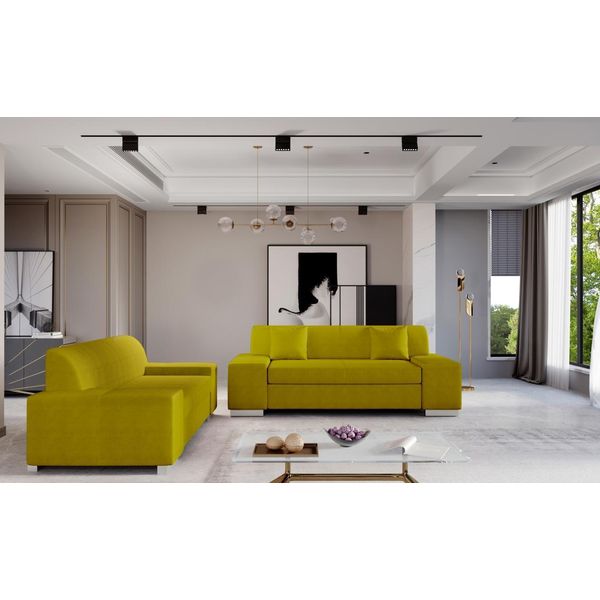 Set Di Divani 3+2 Posti Suite Zona Giorno Divani Divani Imbottiti Giallo Nuovo-image