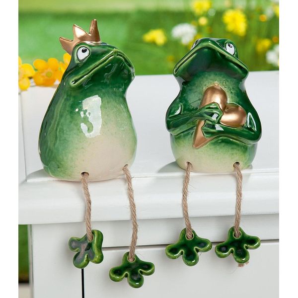 Gilde Kantensitzerfigur, Frosch, "Jimmy"", Keramik, GrüN, Ve 6, 2 StüCk Wie Abgebildet, L. 8 Cm, B. 8 Cm, H. 12 Cm 32337"-image