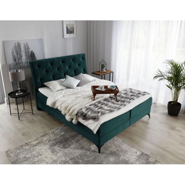 Lusso Letto Boxspring Tessuto Hotel Verde Letti Camera Da Letto Design Velluto Nuovo-image