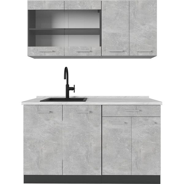 Vicco Cucina Monoblocco R-Line, 140 Cm , Pl Marmo, Calcestruzzo/Antracite-image