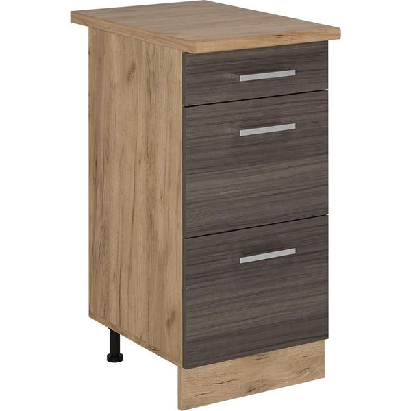 Vicco Mobiletto Base Per Cucina R-Line, 40 Cm Con Cassetti, Pl Rovere, Grigio Nobile/Quercia Dorata-image