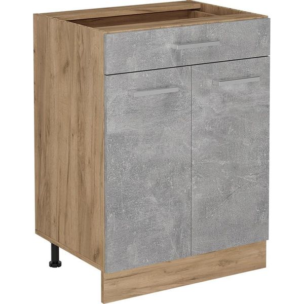 Vicco Mobiletto Base Per Cucina R-Line, 60 Cm Con Cassetto, Senza Piano Di Lavoro, Calcestruzzo/Quercia Dorata-image