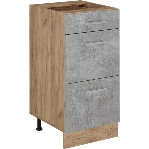 Vicco Mobiletto Base Per Cucina R-Line, 40 Cm Con Cassetti, Senza Piano Di Lavoro, Calcestruzzo/Quercia Dorata-image