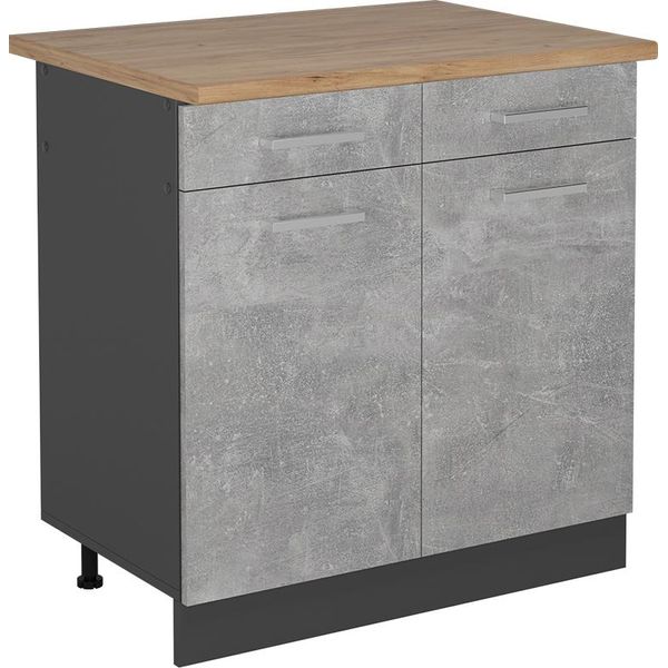 Vicco Mobiletto Base Per Cucina R-Line, 80 Cm , Pl Rovere, Calcestruzzo/Antracite-image