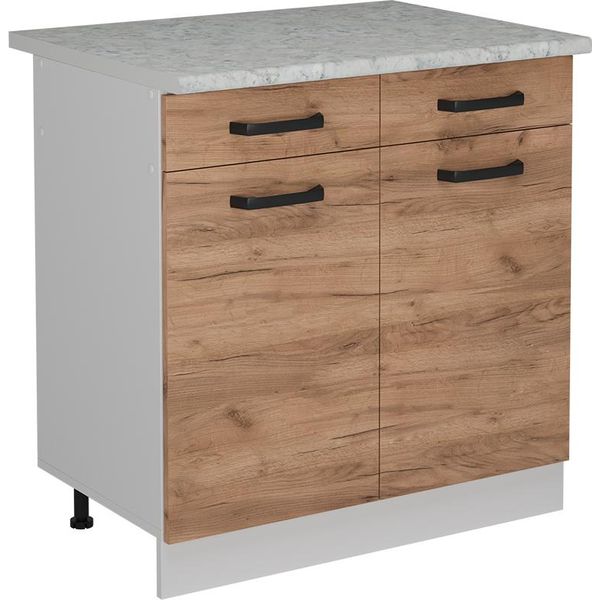 Vicco Mobiletto Base Per Cucina R-Line, 80 Cm Pl Marmo, Quercia Dorata/Bianco-image