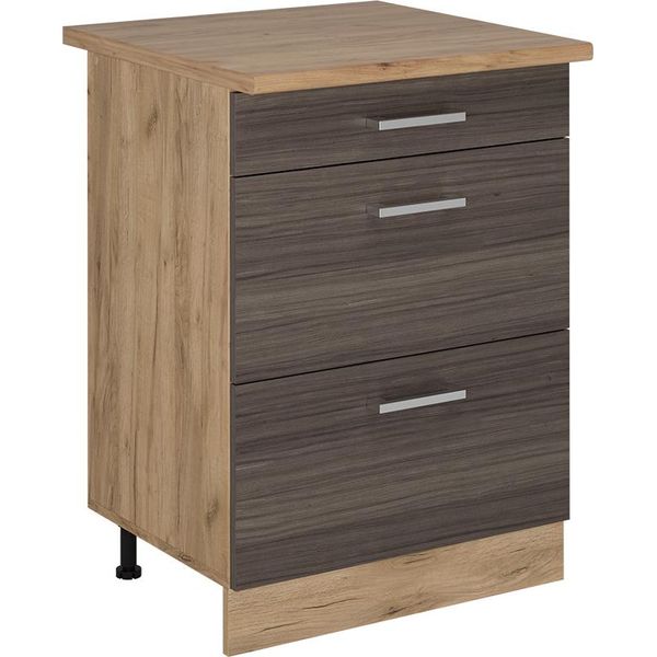 Vicco Mobiletto Base Per Cucina R-Line, 60 Cm Con Cassetti, Pl Rovere, Grigio Nobile/Quercia Dorata-image