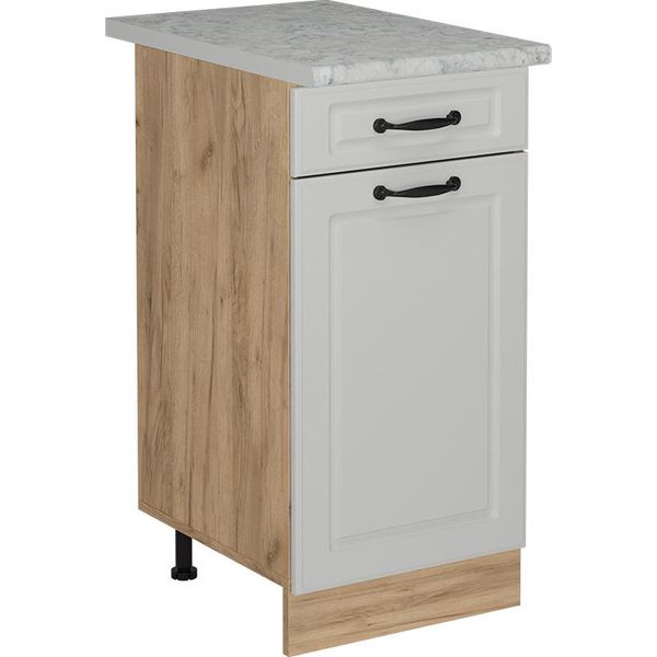 Vicco Mobiletto Base Per Cucina R-Line, 40 Cm Pl Marmo, Bianco Casa Di Campagna/Quercia Dorata-image