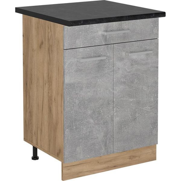 Vicco Mobiletto Base Per Cucina R-Line, 60 Cm Con Cassetto, Pl Antracite, Calcestruzzo/Quercia Dorata-image