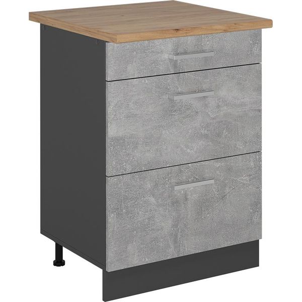 Vicco Mobiletto Base Per Cucina R-Line, 60 Cm Con Cassetti, Pl Rovere, Calcestruzzo/Antracite-image