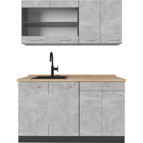 Vicco Cucina Monoblocco R-Line, 140 Cm , Pl Rovere, Calcestruzzo/Antracite-image