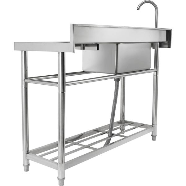 Succebuy Lavello Multiuso In Acciaio Inox, Set Di Lavelli Da Cucina Freestanding A Vasca Singola Con Banco Di Lavoro, 119,4 X 50 X 95 Cm, Per Garage, Ristorante, Lavanderia, Nsf-image