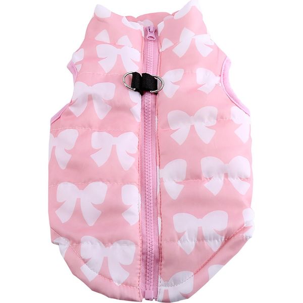 Gilet Per Animali Domestici Cotone Bowknot Inverno Autunno Caldo Abbigliamento Antivento Costumi (Rosa M)-image