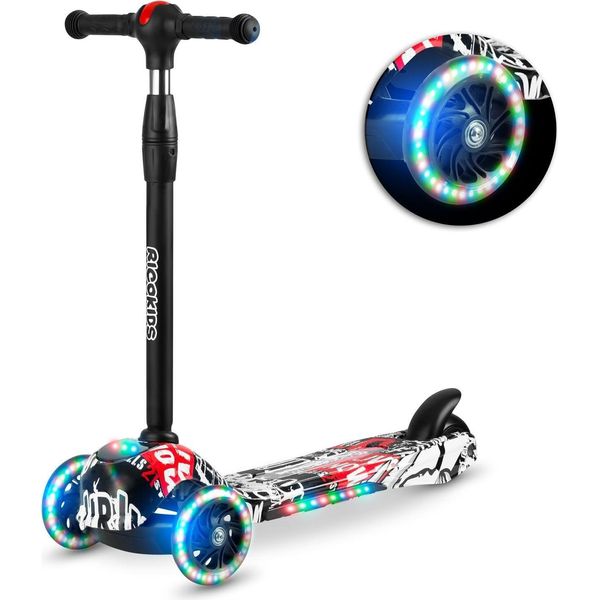 Monopattino A Tre Ruote Ricokids Piko - Nero Con Motivo Bianco-Rosso-image