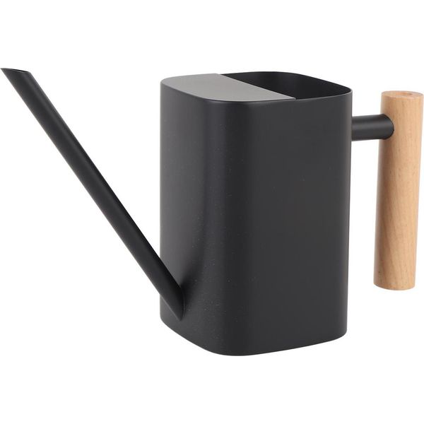Annaffiatoio In Acciaio Inox Con Beccuccio Lungo E Manico In Legno Per Piante D'appartamento, Bonsai, Fiori Da Giardino All'aperto, Decorativo, Quadrato, Nero, 500 Ml-image