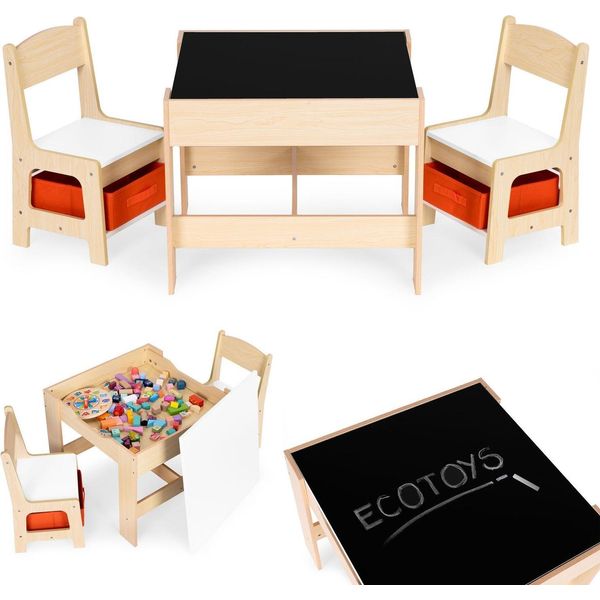 Set Di Mobili Per Bambini - Tavolo + 2 Sedie Con Lavagna Ecotoys-image