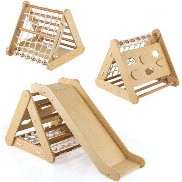 Gioco Da Arrampicata Per Bambini Piccoli Struttura Da Arrampicata Triangolare 4 In 1 Con Rampa Naturale-image
