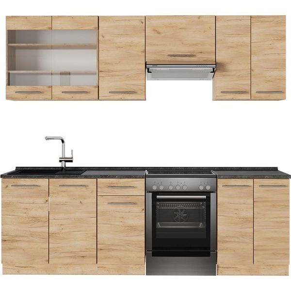 Vicco Cucina Componibile Fame-Line, 240 Cm , Pl Antracite, Quercia Dorata/Quercia Dorata-image
