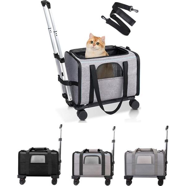 Carrello Per Animali Domestici, Trasportino Con Ruote Staccabili Per Cani Di Piccola Taglia, Gatti, Portatile, Da Viaggio, Con Manico Telescopico E Tracolla-image