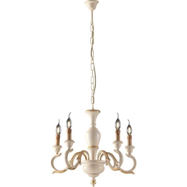Fiorenza Lampadario In Legno Avorio E Foglia Oro 5 Luci 110 Ø50 BL172-5-AV-image