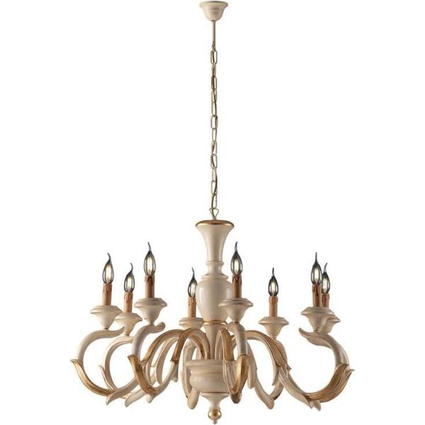 Fiorenza Lampadario In Legno Avorio E Foglia Oro 8 Luci 125 Ø93 BL172-8-AV-image
