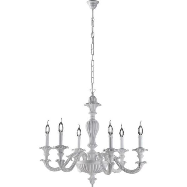 Leonardo Lampadario In Legno Bianco Shabby 6 Luci 130 Ø74 BL180-6-BCO-image