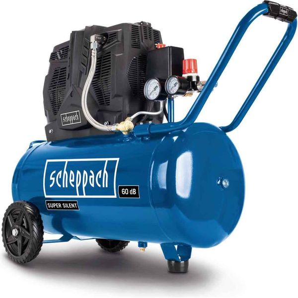 Compressore Bicilindrico Scheppach Hc51Si Super Silent | 60 Db(A) Silenzioso | Serbatoio Da 50L | 8Bar | Senza Olio E A Bassa Manutenzione | 300 L/Min | 1500W-image