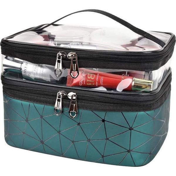 Camerazar Borsa Cosmetica Appesa Impermeabile Grande, Nera Trasparente, Pvc+Tpu, 16X23X17 Cm-image