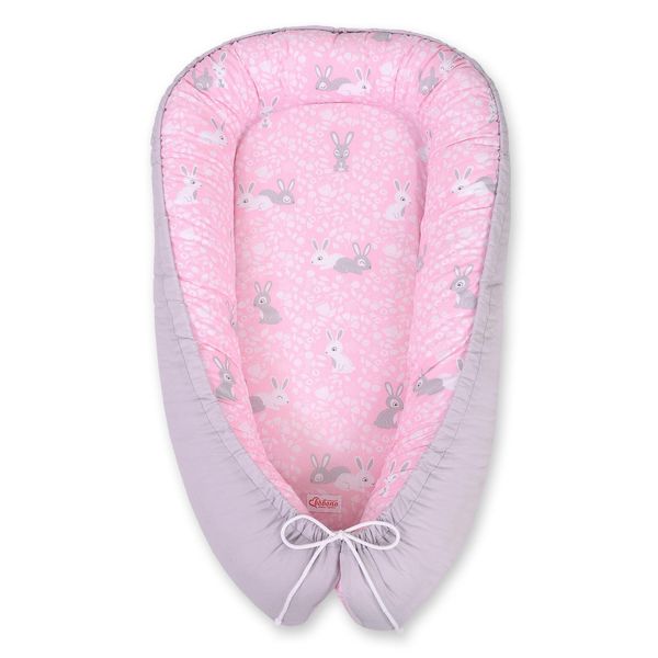 Coperta Premium Bobono Double-Face Per Coccole - Coniglietti Rosa/Grigio-image