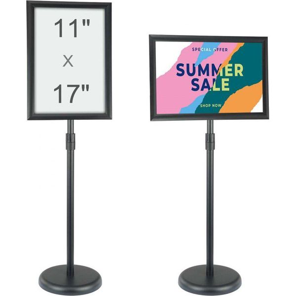 Supporto Per Informazioni 27,9 X 43,2 Cm - Regolabile In Verticale E In Orizzontale - Robusto Supporto Per Poster Da Pavimento - Porta Cartelli Con Base Rotonda - Nero-image