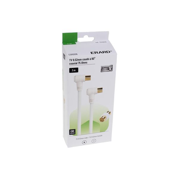 Erard - Cavo Coassiale Tv 3Mtr - 9,52 Mm M/F Angolato 90° + Adattatore - 724640-image
