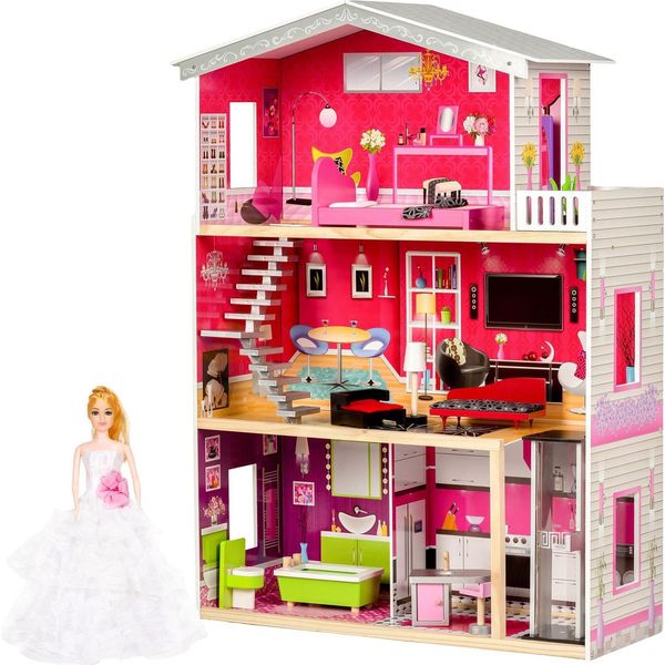 Grande Casa Delle Bambole In Legno Con Ascensore Per Bambole - Residenza Malibu Ecotoys-image