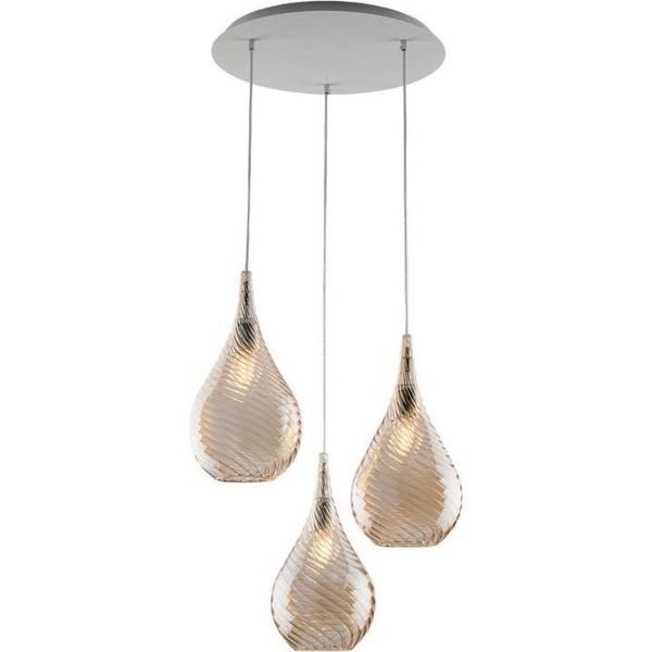 Pluvia Sospensione In Ferro Con Vetri Ambra Pyrex 3 Luci 141 Ø50 BL264-S3-AM-image