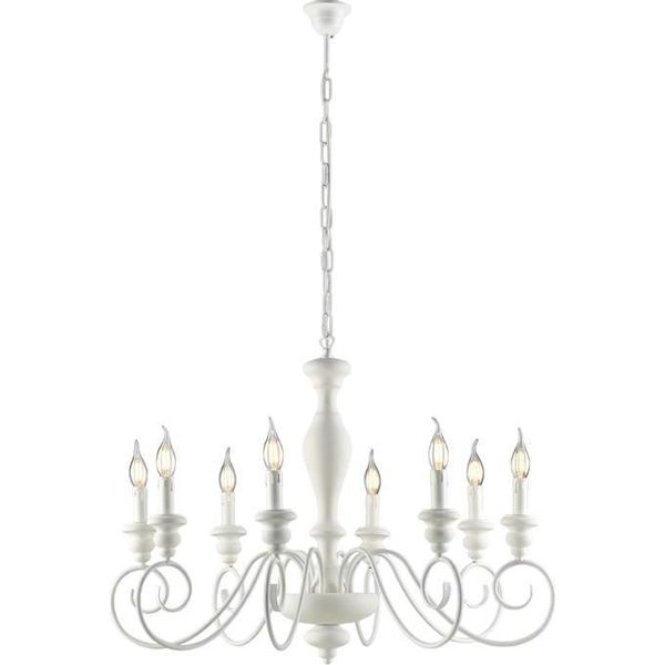 Cascina Lampadario In Legno E Ferro Laccato Bianco Shabby 8 Luci 121 Ø82 BL265-8-BCO-image
