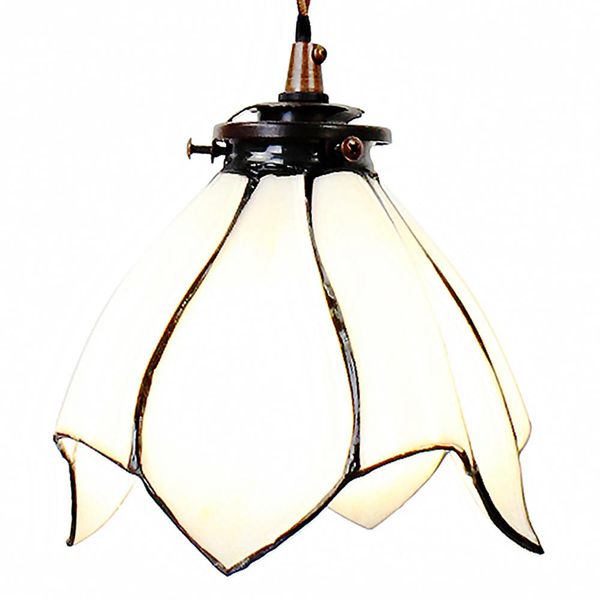 Clayre & Eef Lampada A Sospensione Tiffany Ø 18X115 Cm Vetro Bianco Marrone-image