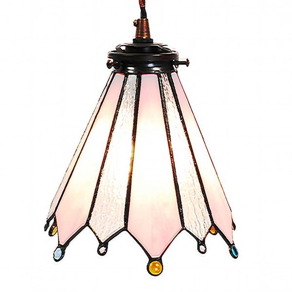 Clayre & Eef Lampada A Sospensione Tiffany Ø 18X90 Cm Vetro Rosa-image