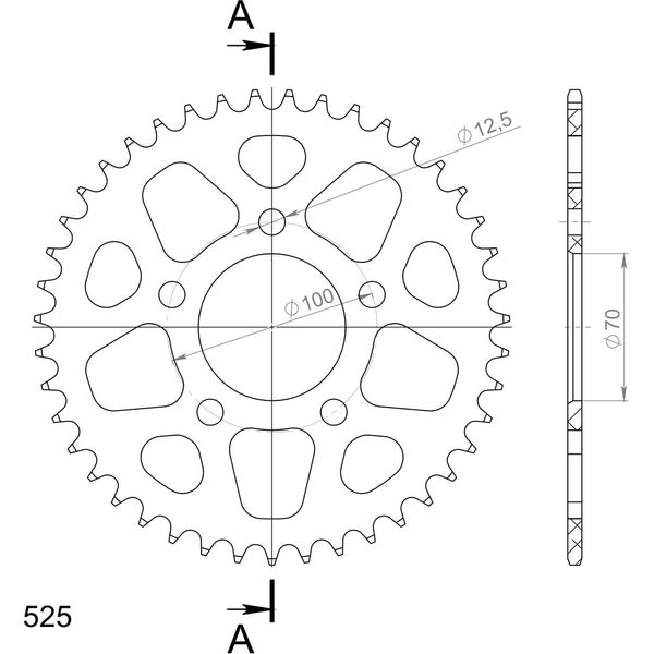 Supersprox Alu-Kettenrad 525 - 43Z (Schwarz) RAL-727:43-BLK|ID 70,0 Lk 100,0 5-Loch-image