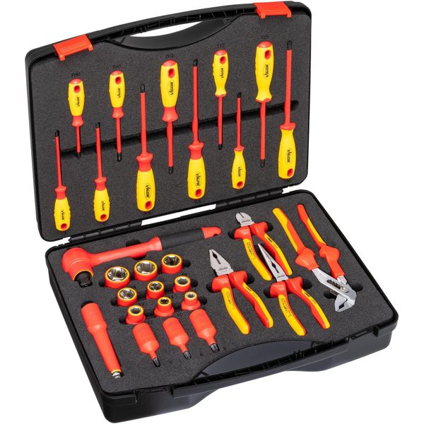 Vigor V5632 Set Di Utensili Vde ∙Quadro Cavo Da 1/2 Pollice (12,5 Mm) ∙ Profilo Ad Esagono Incassato, Profilo Ad Esagono Incassato, Profilo Phillips (Ph), Profilo Pozidriv (Pz), Profilo A Fessura, Profilo A T ∙ 5 - 24 ∙ PH0 - PH2 ∙ T15 - T30 ∙ Profilo Ad Esagono Incassato, Profilo Phillips (Ph), Profilo Pozidriv (Pz), Profilo A T, Profilo A T ∙ 5 - 24 ∙ PH0 - PH2 ∙ T15 - T30 ∙ Profilo Ad Esagono I-image