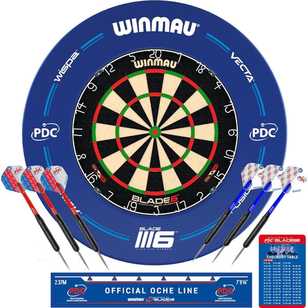 Winmau Blade 6 Pdc Set Incl. Bersaglio, Cornice, 6 Freccette, Filo Per Freccette Pdc 5310-image