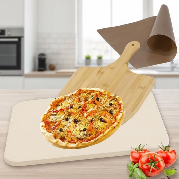 Pietra Per Pizza 30X38 Cm Set 4 Pezzi In Cordierite Con Pala E Ricettario-image