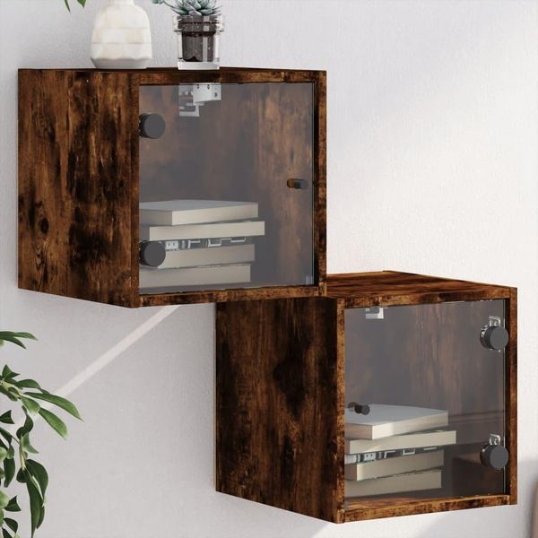 Maison Exclusive - Comodini Con Ante In Vetro, 2 Pezzi, Rovere Affumicato, 35X37X35 Cm-image