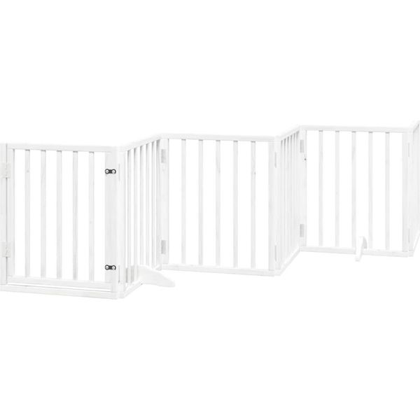 Vidaxl Cancelletto Per Cani A 6 Pezzi Con Porta Pieghevole Bianco 300 Cm Legno Di Pioppo-image