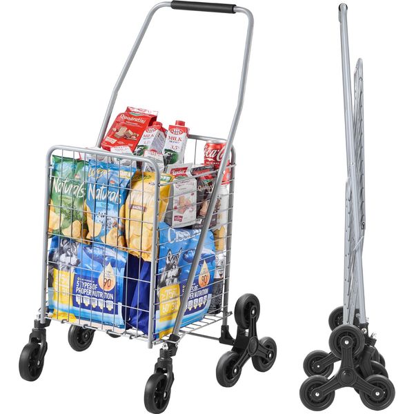 Vevor Carrello Saliscale, 45 L, Carrello Saliscale Con Volante A 360°, Carrello Saliscale Multiuso, Ideale Per Il Trasporto Della Biancheria, Argento-image