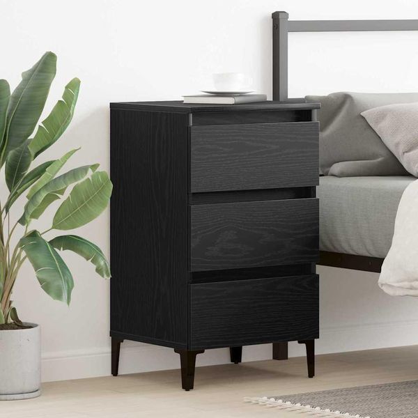 Maison Exclusive - Comodino Nero Effetto Rovere 40 X 35 X 69 Cm Materiale Ligneo-image