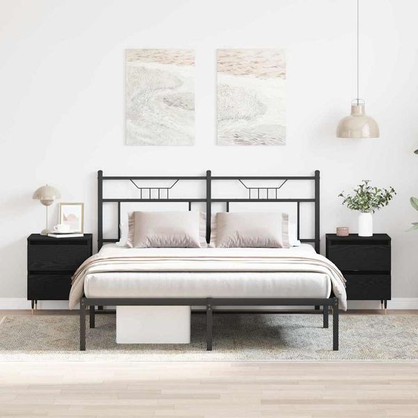Vidaxl Comodino 2 Pezzi Rovere Nero 40 X 35 X 50 Cm Materiale A Base Di Legno-image