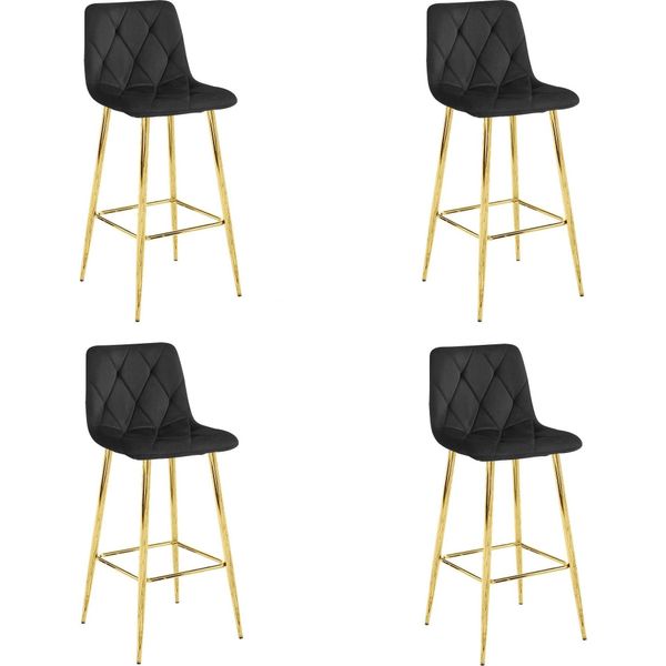 Sgabello Valora Nado In Velluto Nero Con Gambe Dorate X4 | Set Di 4 Sgabelli In Velluto Nero Con Gambe Dorate-image