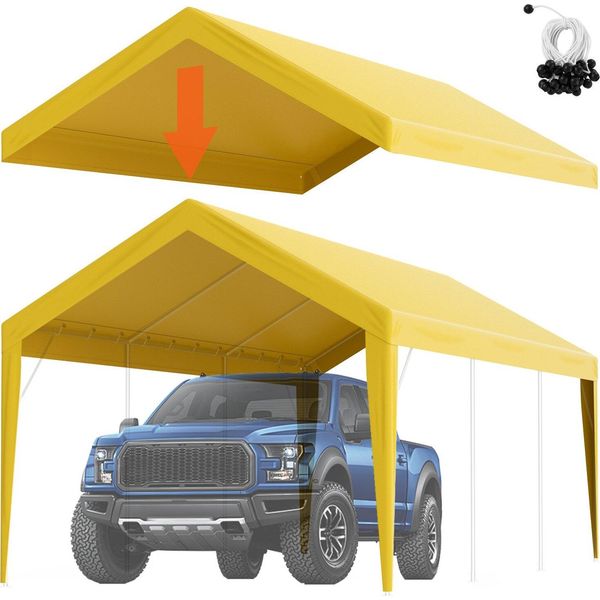 Tenda Da Garage Carport, 3 X 6 M, Tenda Da Tetto Per Garage, Impermeabile E Protetta Dai Raggi Uv, Facile Installazione Con Cinghie Di Tensione, Beige (Solo Copertura Del Tetto, Telaio Non Incluso)-image