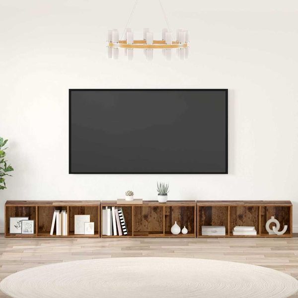 Vidaxl Set Mobile Tv 3 Pezzi Legno Vecchio 37 X 35 X 107,5 Cm Materiale Ligneo-image