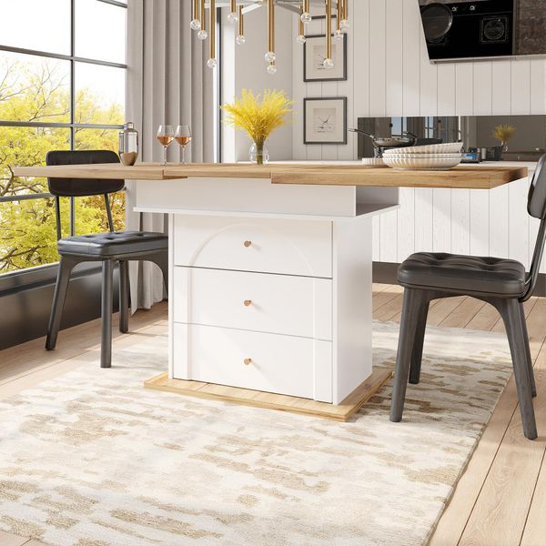 Tavolo Da Pranzo Allungabile Flieks Con Mobile Base, Tavolo Telescopico 110-140X80X75 Cm, Tavolo Da Cucina Rettangolare, Colore Legno E Bianco-image